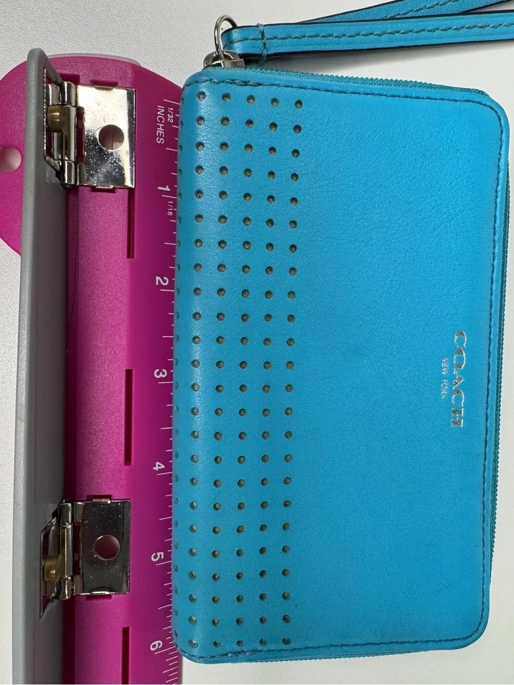 Coach Robins Egg Blue Y2K Vintage Perforated Wallet And Picture Frame Keychain